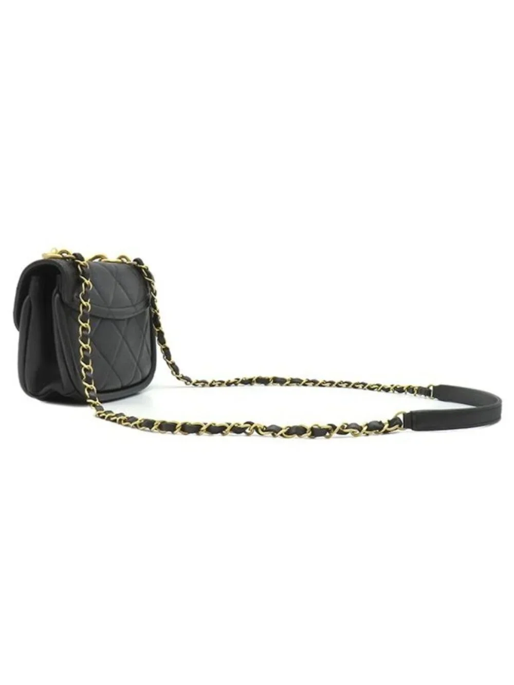 Chanel Shoulder Bag CC Logo Mini Chain Calfskin Black Gold
